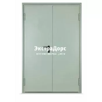 Металлическая противопожарная дверь ДМП-01-60 двухстворчатая светло-серая