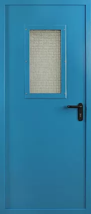 Герметичная дверь противопожарная голубого цвета однопольная