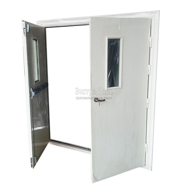 Двухстворчатая огнестойкая дверь EIW 60 двупольная стальная со стеклом в Наро фоминске  купить
