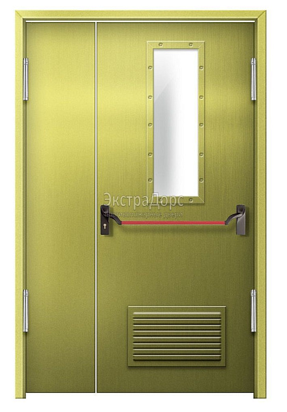 Противопожарная дверь EI 60 дымогазонепроницаемая стальная со стеклом, антипаникой и решеткой в Наро фоминске  купить
